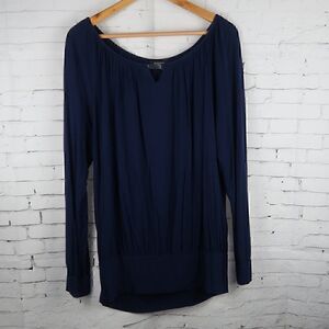 B DESIGN BLUE LONG SLEEVE ROUND NECK TUNIC TOP SIZE LARGE